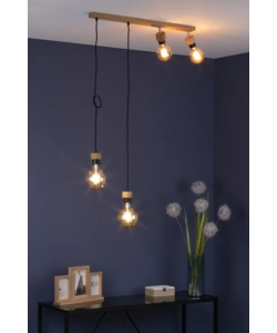 LAMPADARIO 4 LUCI "CLARTINA" METALLO E LEGNO, E27